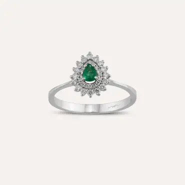 0.35 CT Zümrüt ve Pırlanta Taşlı Beyaz Altın Anturaj Yüzük - Nev Jewellery (1)