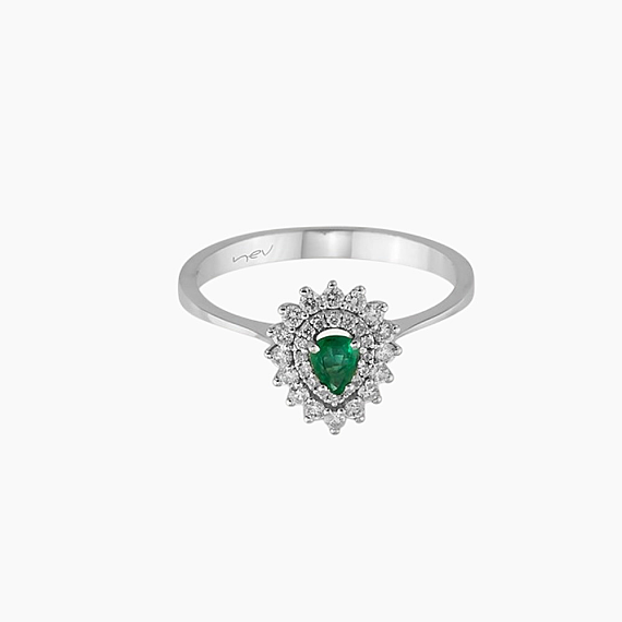 0.35 CT Zümrüt ve Pırlanta Taşlı Beyaz Altın Anturaj Yüzük - 4