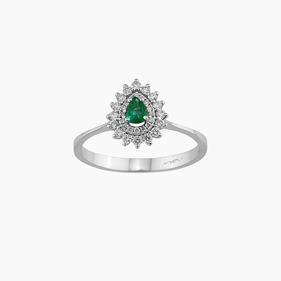 0.35 CT Zümrüt ve Pırlanta Taşlı Beyaz Altın Anturaj Yüzük - 1