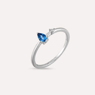 Mona 0.36 CT Blue Sapphire and Diamond White Gold Ring - Nev Jewellery (1)