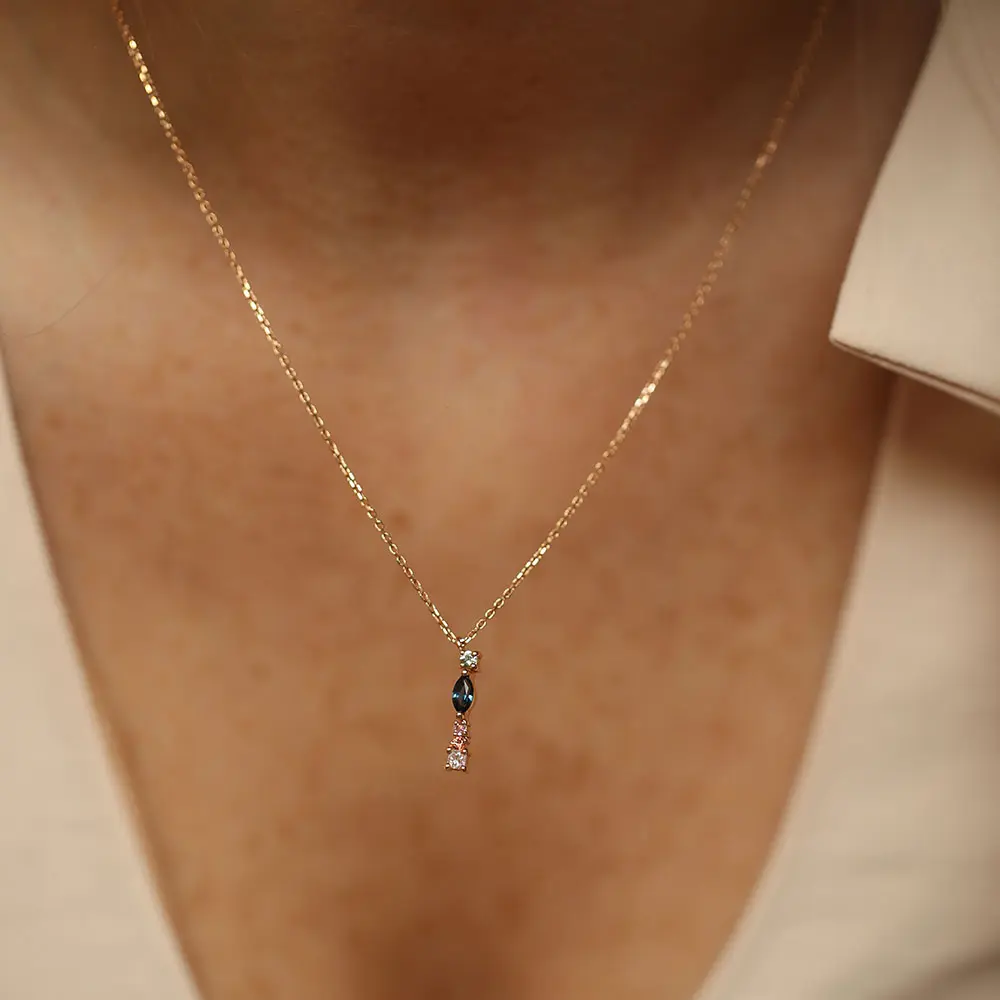 I Harf 0.44 CT Brown Pırlanta ve Multicolor Safir Taşlı Kolye - 2