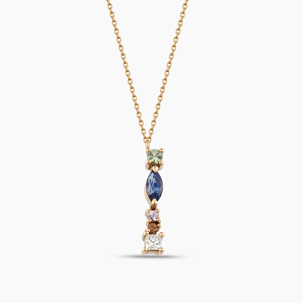 I Harf 0.44 CT Brown Pırlanta ve Multicolor Safir Taşlı Kolye - 1