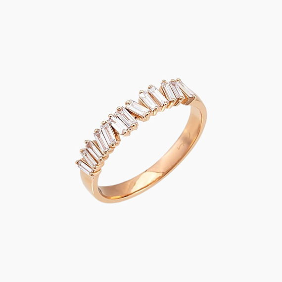 0.38 CT Baget Pırlanta Taşlı Rose Altın Yüzük - 3