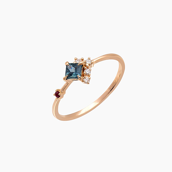 0.38 CT Multicolor Safir ve Yakut Taşlı Rose Altın Yüzük - 3