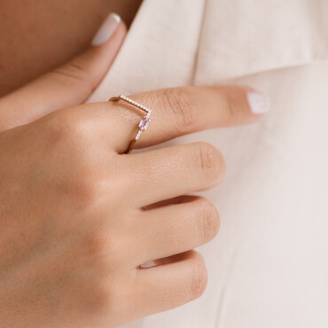 0.38 CT Pink Safir ve Pırlanta Taşlı Sarı Altın V Yüzük - Nev Jewellery (1)