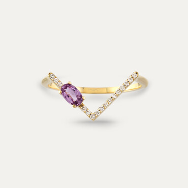 0.38 CT Pink Sapphire and Diamond Yellow Gold Chevron Ring - Nev Jewellery