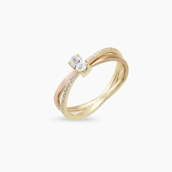 0.32 CT Oval Kesim Pırlanta Taşlı Sarmal Yüzük - 3