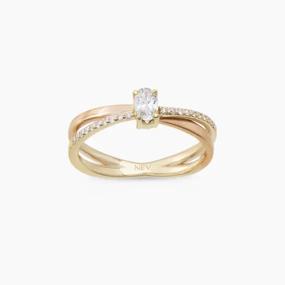 0.32 CT Oval Kesim Pırlanta Taşlı Sarmal Yüzük - 1