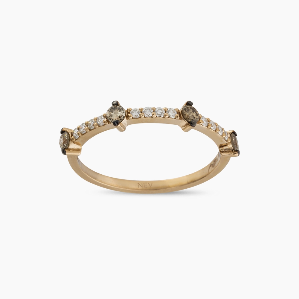 Bitter White Diamond and Brown Diamond Rose Gold Ring - 3