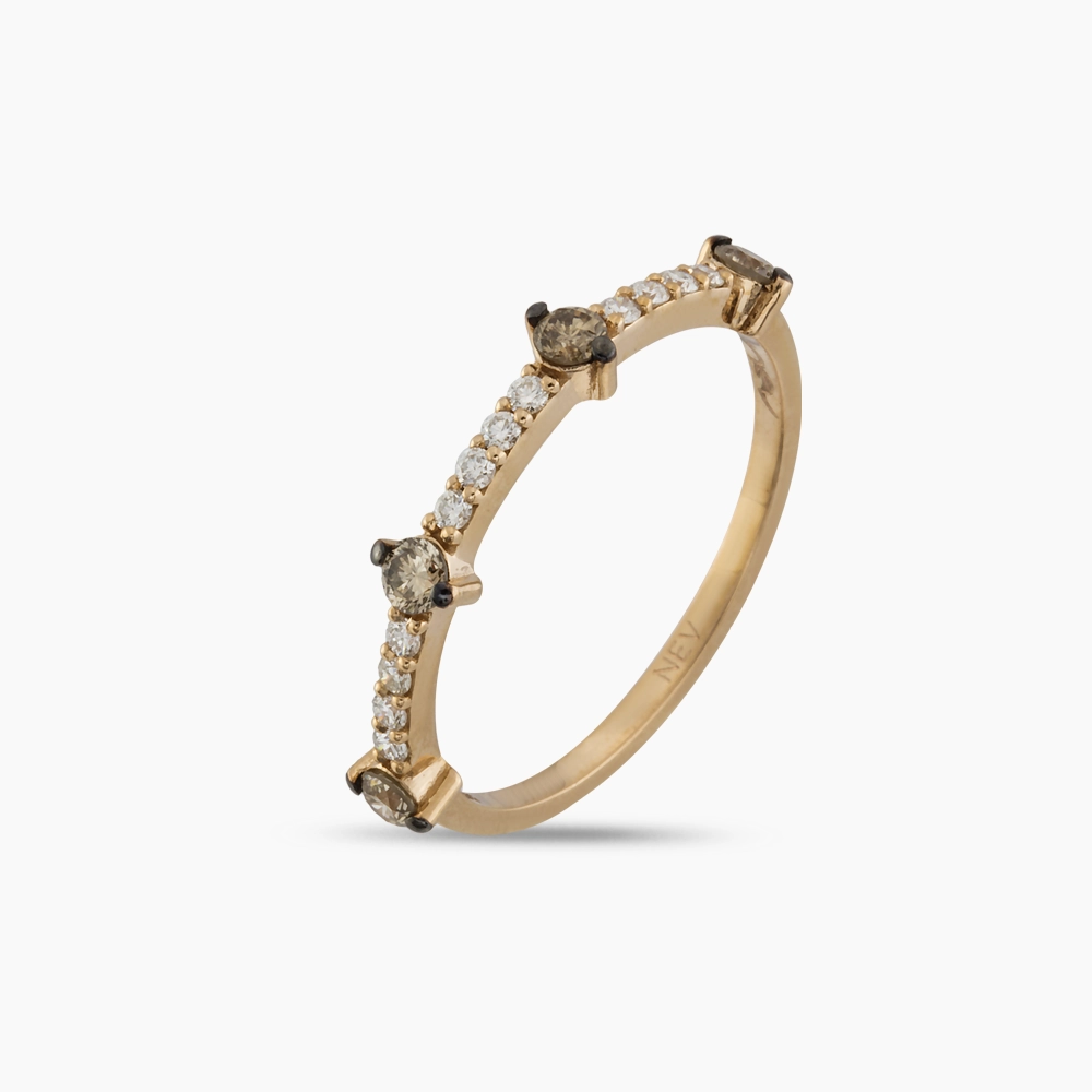 Bitter White Diamond and Brown Diamond Rose Gold Ring - 4