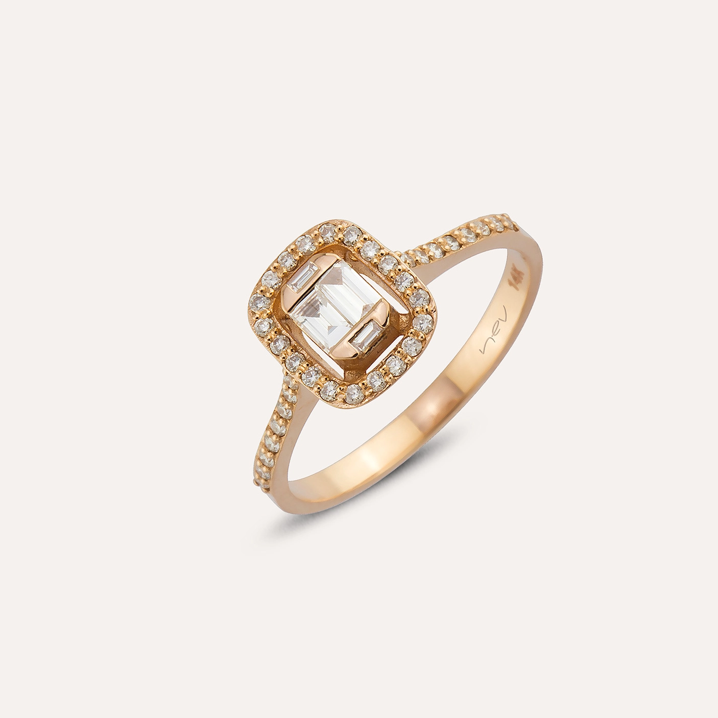 0.39 CT Baguette Cut Diamond Rose Gold Ring - 1