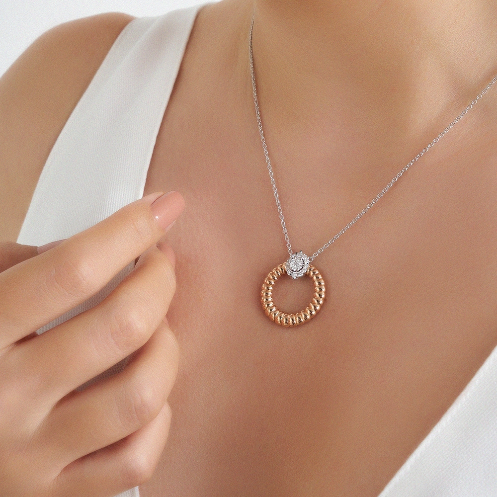 0.39 CT Diamond Rose and White Gold Necklace - 2