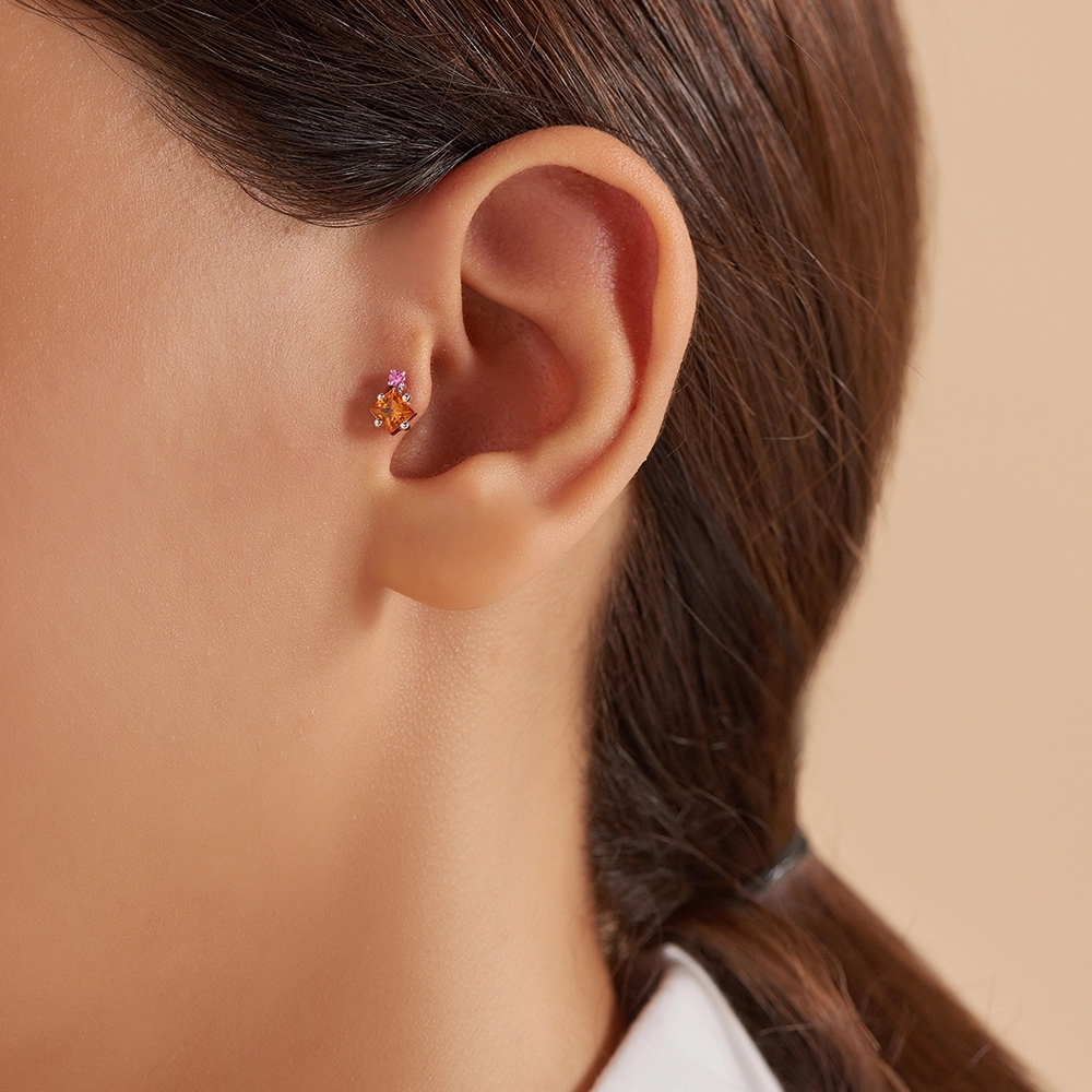 0.39 CT Multicolor Safir ve Pırlanta Taşlı Beyaz Altın Piercing - Nev Jewellery (1)