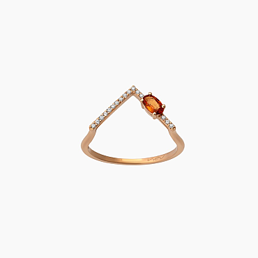 0.39 CT Orange Safir ve Pırlanta Taşlı Rose Altın V Yüzük - Nev Jewellery (1)
