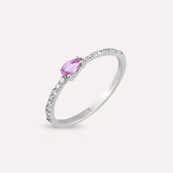 0.39 CT Pink Sapphire and Diamond White Gold Ring - 1