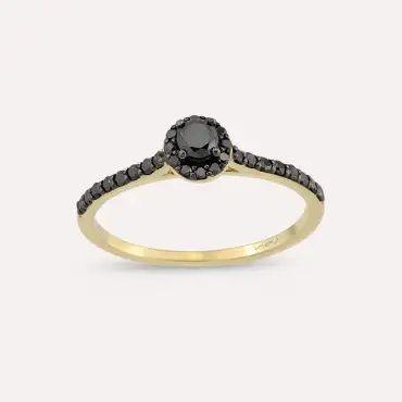 0.39 CT Siyah Pırlanta Taşlı Sarı Altın Yüzük - Nev Jewellery (1)