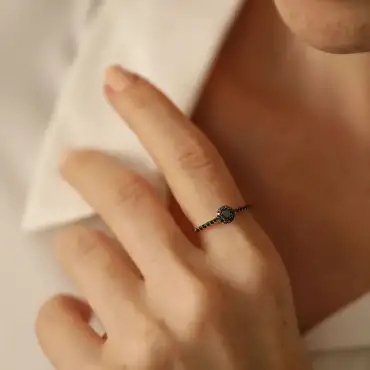 0.39 CT Siyah Pırlanta Taşlı Sarı Altın Yüzük - Nev Jewellery (1)