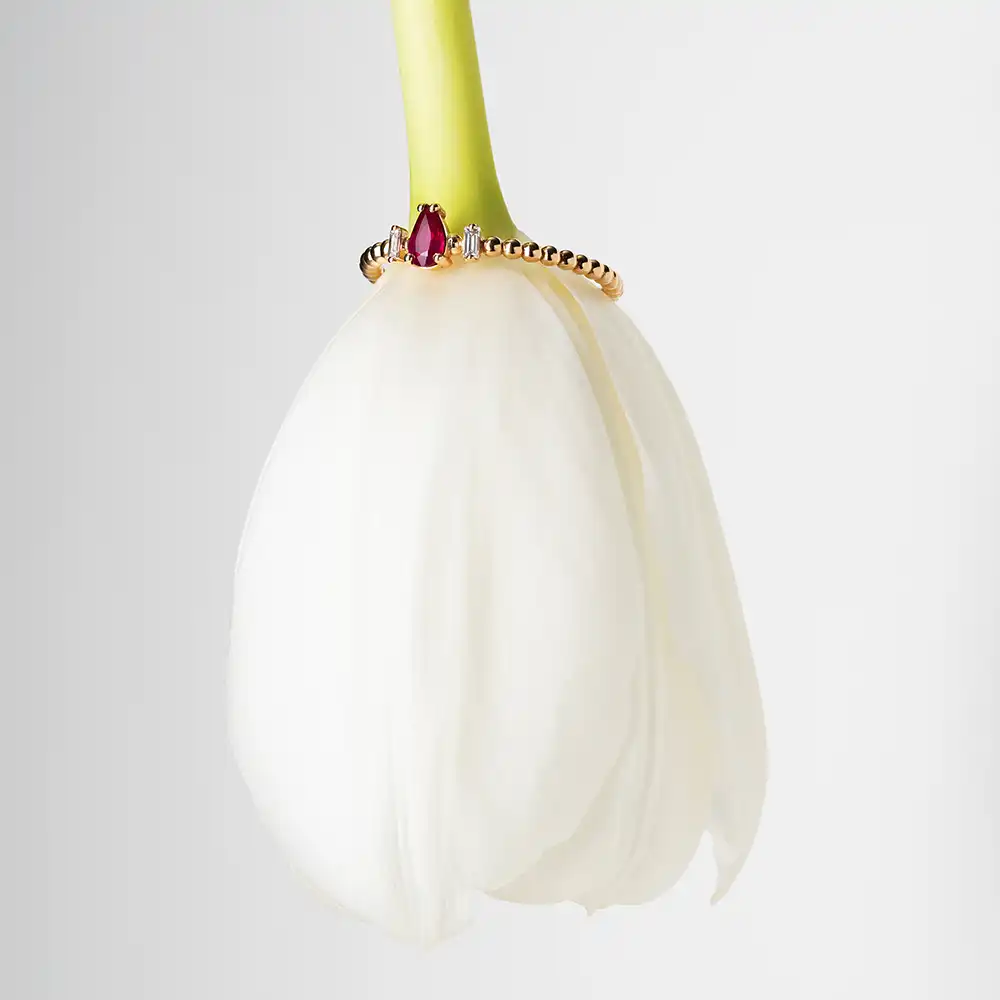 0.34 CT Yakut ve Baget Pırlanta Taşlı Rose Altın Yüzük - 2