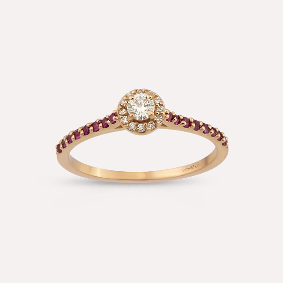 0.39 CT Yakut ve Pırlanta Taşlı Rose Altın Yüzük - Nev Jewellery
