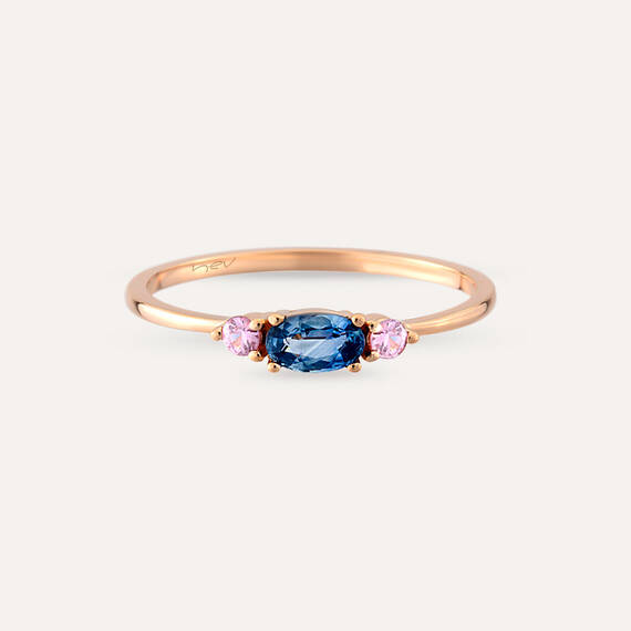 0.40 CT Blue and Pink Sapphire Rose Gold Ring - 5