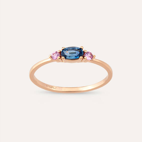 0.40 CT Blue and Pink Sapphire Rose Gold Ring - 3