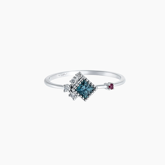 0.40 CT Multicolor Safir ve Pırlanta Taşlı Beyaz Altın Yüzük - 5