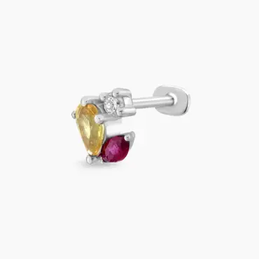 0.40 CT Multicolor Safir ve Yakut Taşlı Beyaz Altın Piercing - Nev Jewellery (1)