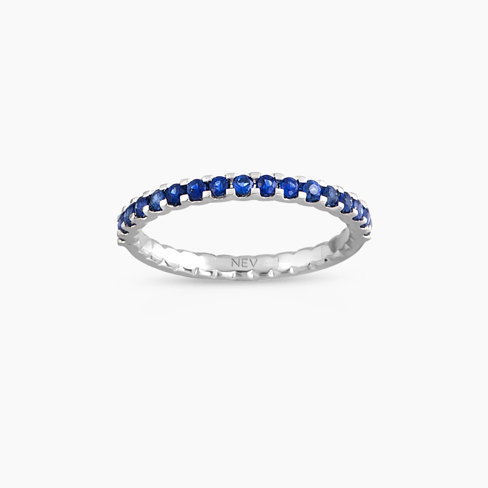 0.41 CT Safir Taşlı Yarımtur Beyaz Altın Yüzük - 1