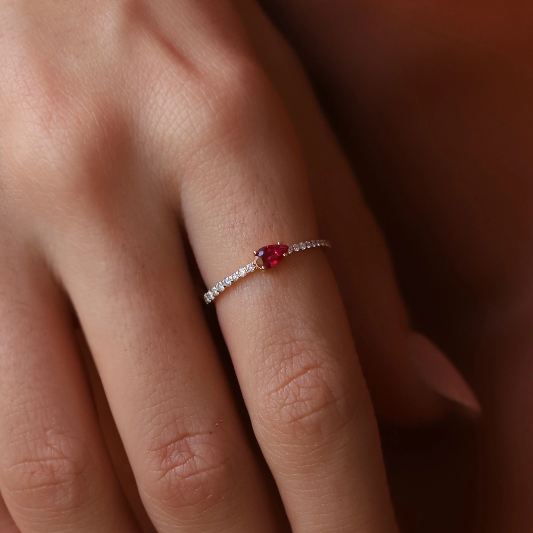 0.41 CT Yakut ve Pırlanta Taşlı Rose Altın Yüzük - 2