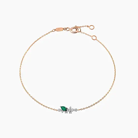0.41 CT Zümrüt ve Pırlanta Taşlı Rose Altın Bileklik - 2