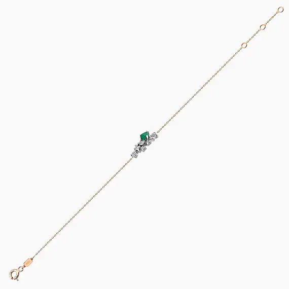 0.41 CT Zümrüt ve Pırlanta Taşlı Rose Altın Bileklik - 4