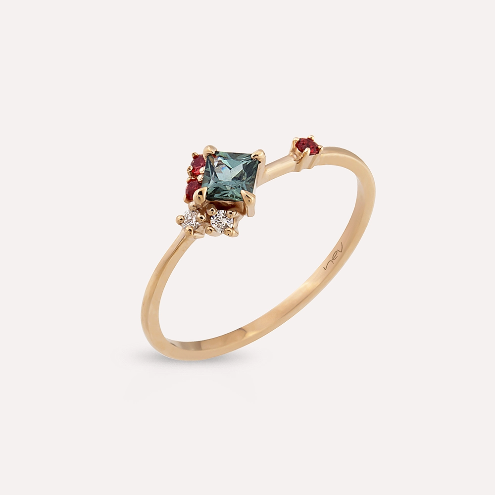 0.42 CT Diamond and Multicolor Sapphire Rose Gold Ring - 3