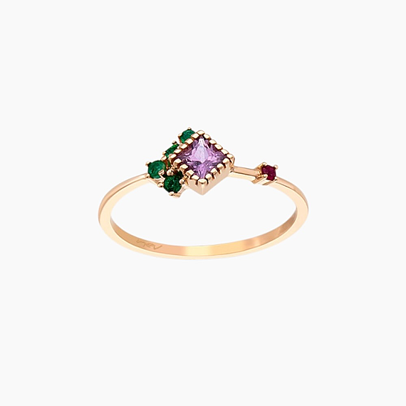 0.42 CT Multicolor Safir, Zümrüt ve Yakut Taşlı Yüzük - 3