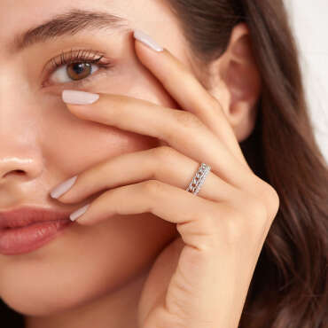 0.42 CT Pırlanta Taşlı Beyaz Altın Zincir Yüzük - Nev Jewellery (1)