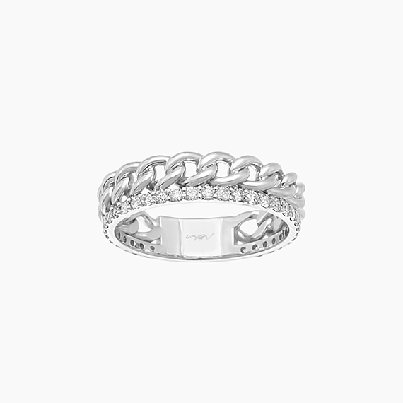 0.42 CT Pırlanta Taşlı Beyaz Altın Zincir Yüzük - 1