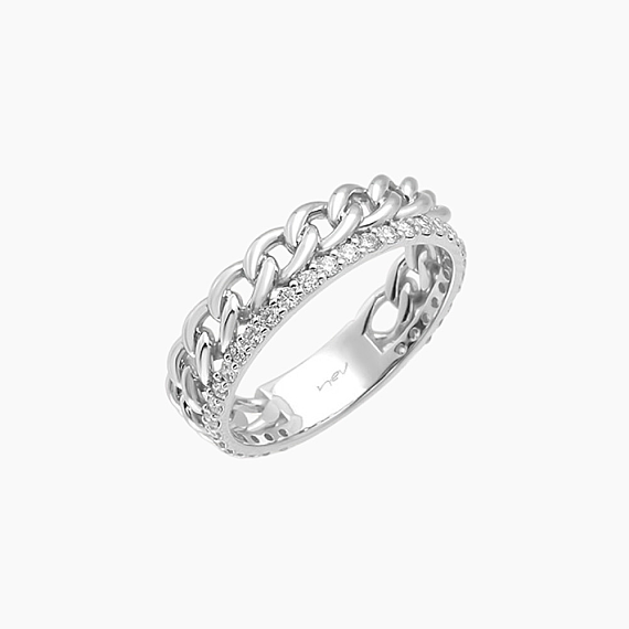 0.42 CT Pırlanta Taşlı Beyaz Altın Zincir Yüzük - 3
