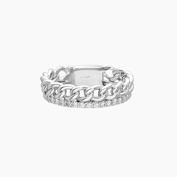 0.42 CT Pırlanta Taşlı Beyaz Altın Zincir Yüzük - 4