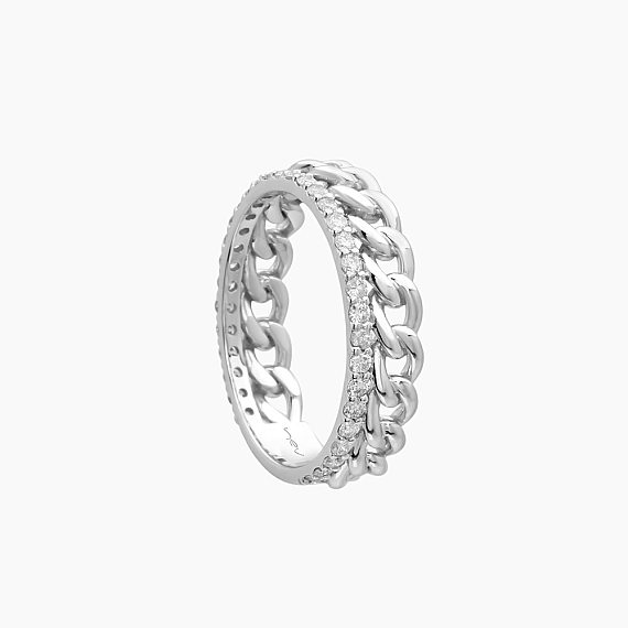 0.42 CT Pırlanta Taşlı Beyaz Altın Zincir Yüzük - 5