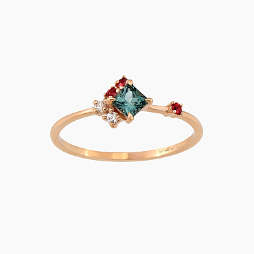 0.42 CT Pırlanta ve Multicolor Safir Taşlı Rose Altın Yüzük - Nev Jewellery (1)