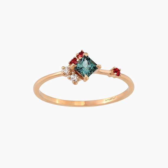 0.42 CT Pırlanta ve Multicolor Safir Taşlı Rose Altın Yüzük - 2