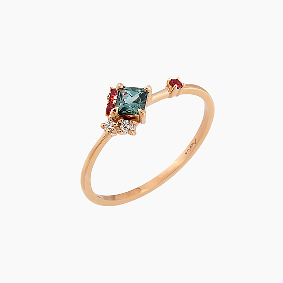 0.42 CT Pırlanta ve Multicolor Safir Taşlı Rose Altın Yüzük - 3