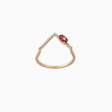 0.43 CT Dark Red Safir ve Pırlanta Taşlı Rose Altın Yüzük - Nev Jewellery