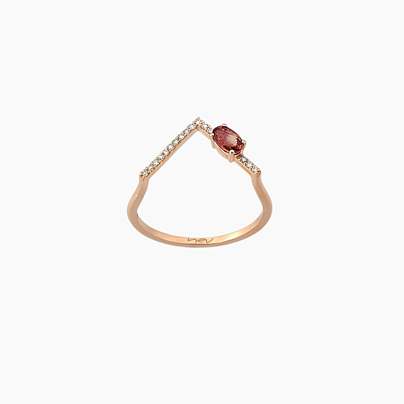 0.43 CT Dark Red Safir ve Pırlanta Taşlı Rose Altın Yüzük - 1