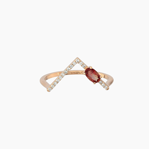 0.43 CT Dark Red Safir ve Pırlanta Taşlı Rose Altın Yüzük - 3