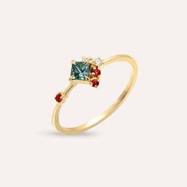 0.43 CT Multicolor Sapphire and Diamond Yellow Gold Ring - Nev Jewellery