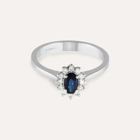 0.43 CT Safir ve Pırlanta Taşlı Beyaz Altın Anturaj Yüzük - 3
