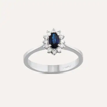 0.43 CT Safir ve Pırlanta Taşlı Beyaz Altın Anturaj Yüzük - Nev Jewellery (1)