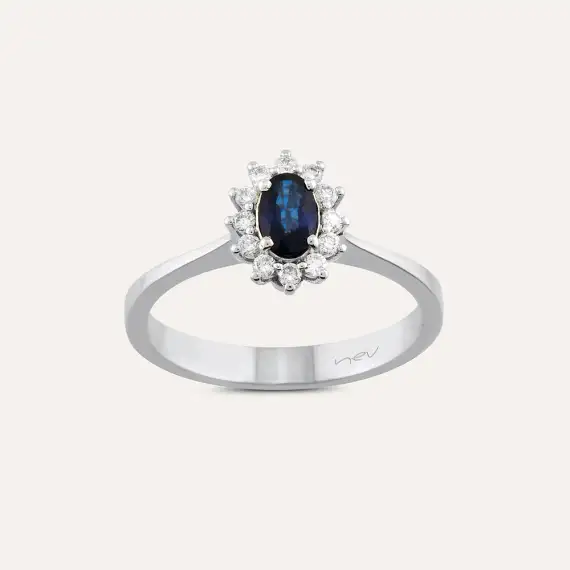 0.43 CT Safir ve Pırlanta Taşlı Beyaz Altın Anturaj Yüzük - 1