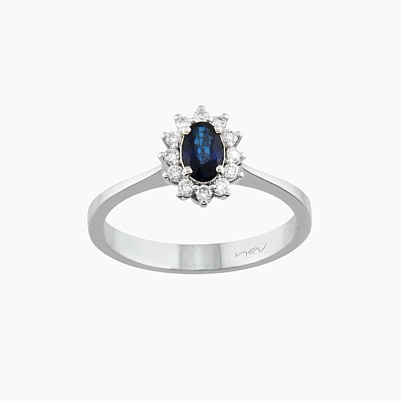 0.43 CT Safir ve Pırlanta Taşlı Beyaz Altın Anturaj Yüzük - 1