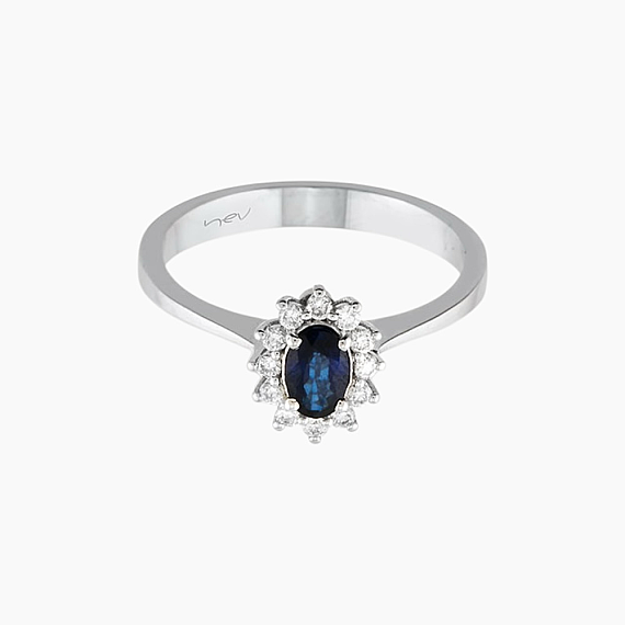 0.43 CT Safir ve Pırlanta Taşlı Beyaz Altın Anturaj Yüzük - 3